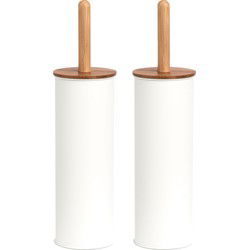 Zeller WC/Toiletborstel in houder - 2x - bamboe - wit - H38 x D10 cm - Toiletborstels