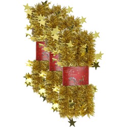 3x stuks lametta kerstslingers met sterretjes goud 200 x 6,5 cm - Kerstslingers