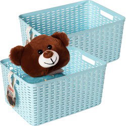 Plasticforte Opbergmand - 2x - Kastmand - rotan kunststof - ijsblauw - 18 Liter - 29 x 39 x 20 cm - Opbergmanden
