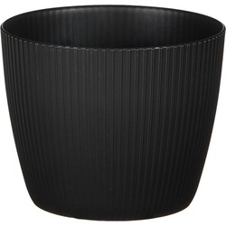 Mica Decorations Plantenpot - kunststof - zwart/ribbels- D13,5xH11 cm - Plantenpotten