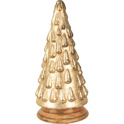 Clayre & Eef Kerstdecoratie Kerstboom Ø 15x32 cm Goudkleurig Glas Hout