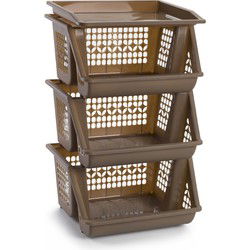 Plasticforte Opbergkrat - bruin - 3 vakken - 62 cm - Stapelkrat - Opbergmanden