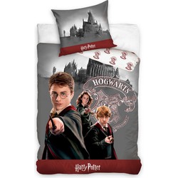 Harry Potter Dekbedovertrek - Eenpersoons - 140x200 cm - Kussensloop 60x70 cm - Katoen - Harry, Ron & Hermelien