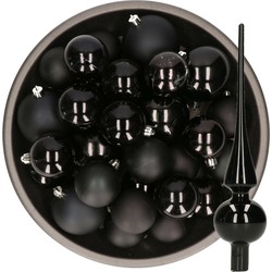 Kerstversiering kunststof kerstballen met piek zwart 6-8-10 cm pakket van 45x stuks - Kerstbal
