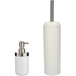 WC-/toiletborstel en houder 40 cm met zeeppompje 350 ml wit/zilver - Badkameraccessoireset