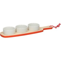 Tapas serveer plank rood/oranje met serveerschaaltjes - Serveerplanken