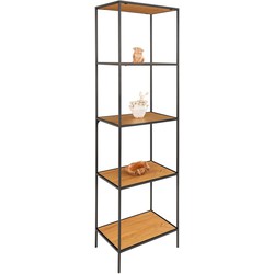 Vita Shelf - Shelf with black frame and 5 oaklook shelves 51x36x170 cm