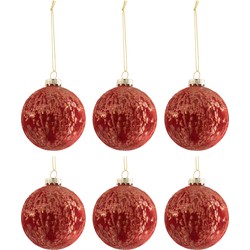 J-line - Doos Van 6 Kerstballen Fluweel Glas Antiek Bordeaux/goud Small - 8x8x8cm