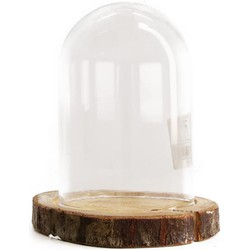 Dijk Natural Collections stolp - glas - houten bruin plateau - D13 x H17,5 cm - Decoratieve stolpen