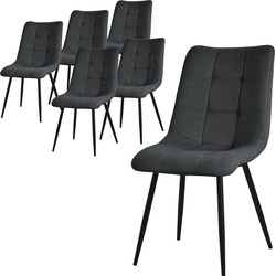 Eetkamerstoelen set van 6 antraciet Keukenstoel met polyester hoes en stalen poten ML design