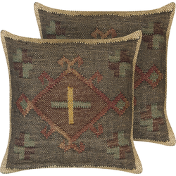 KATORA - Sierkussen set van 2 - Donkergroen - 45 x 45 cm - Jute