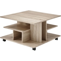 Salontafel op wielen met opbergvakken - 76 x 76 x H44 cm