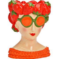 Vaas met aardbeien decor van keramiek in verschillende kleuren (B/H/D) 12x18x13cm