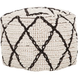 MUST Living Pouf Princess,40x40x40 cm, Ivory/ Black, 100% wool