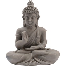 Decoris Boeddha beeld in cadeautasje - 5,5 cm - grijs - kunststeen - Beeldjes