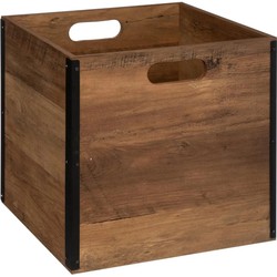 Opbergmand/kastmand 29 liter donker bruin van hout 31 x 31 x 31 cm - Opbergkisten