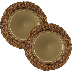 Set van 2x stuks kerstdiner onderborden rond goud 36 cm - Onderborden