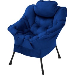 Relax fauteuil donkerblauw met armleuningen en dik hoofdkussen en metalen frame Loungestoel tot 120 kg ML design
