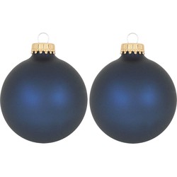 16x Donkerblauwe matte kerstballen van glas 7 cm - Kerstbal