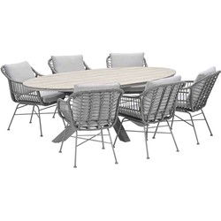 Garden Impressions Lucas tuinset 7-delig valley sand - Tulli tuintafel 220x115 cm - light teak vironwood