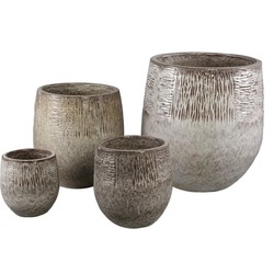 PTMD Donnie Beige Round Ceramic Pot Stripped Border SV4