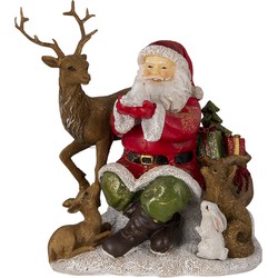 Clayre & Eef Beeld Kerstman 18x13x19 cm Rood Bruin Polyresin Kerstdecoratie