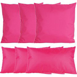 Bank/tuin kussens set - binnen/buiten - 6x stuks -fuchsia roze - In 2 formaten laag/hoog - Sierkussens