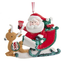 Ornament Santa met slee klei h11 cm - Kurt S. Adler