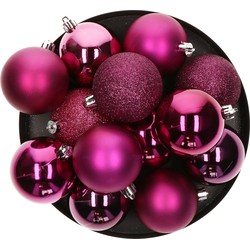 Atmosphera kerstballen - 8x stuks - framboos roze - kunststof - 7 cm - Kerstbal