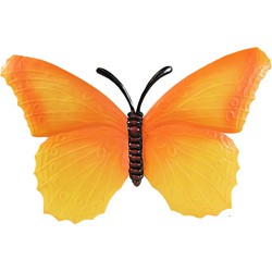 Oranje metalen tuindecoratie muur vlinder 40 cm - Tuinbeelden