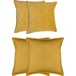 Atmosphera Bank/sierkussens Sophia - set 4x - Okergeel - polyester - met rits - In 2 formaten - Sierkussens