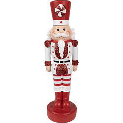 Clayre & Eef Kerstdecoratie Beeld Notenkraker 37 cm Rood Wit Polyresin