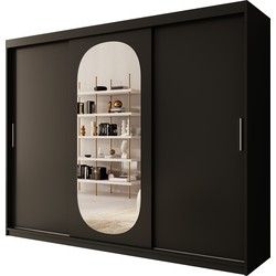 Meubella Kledingkast Bodhi - Zwart - 250 cm - Met spiegel