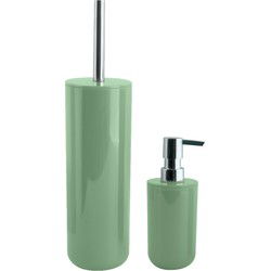 MSV Toiletborstel in houder 38 cm/zeeppompje set Moods - kunststof - groen - Badkameraccessoireset
