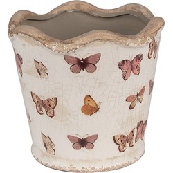 Clayre & Eef Bloempot  Ø 13x12 cm Beige Roze Keramiek Vlinders Bloempot Binnen