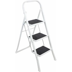 Inklapbare keukentrap - wit/zwart - 3 treden - 105 cm - huishoudtrap - Huishoudtrapjes