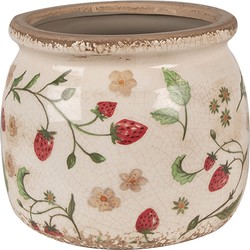 Clayre & Eef Bloempot  Ø 16x13 cm Beige Rood Keramiek Aardbeien Bloempot Binnen