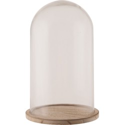 Glazen decoratie stolp op houten plateau - D18 x H28 cm - Decoratieve stolpen
