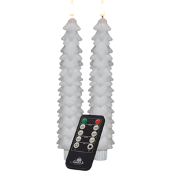 Dinerkaars kerstboom wax led 3d vlam op batterij met afstandsbediening 2 stuks h23 cm wit