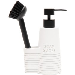 Riviera Maison Zeepdispenser Zeeppompje met Borstel - Soap & More Cleaning Set - Zwart Wit 