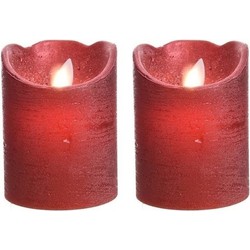 2x Kerst rode nep kaarsen met led-licht 10 cm - LED kaarsen