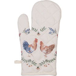 Clayre & Eef Ovenwant 18x30 cm Beige Blauw Katoen Kip en Haan