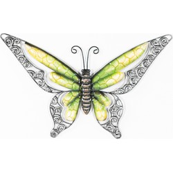 Anna's Collection Wanddecoratie vlinder - groen - 36 x 21 cm - metaal - muurdecoratie/schutting - Tuinbeelden