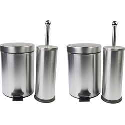 2x Toiletsetje prullenbak en toiletborstel set RVS - Toiletaccessoireset