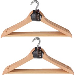 Set van 12x houten kledinghangers met broekstang - Kledinghangers