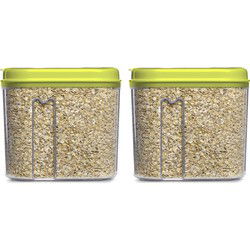 Plasticforte Voedselcontainer strooibus - 2x - groen - 1000 ml - kunststof - voorraadpot - Voorraadpot