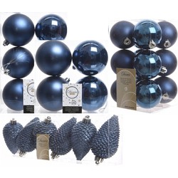 Kerstversiering kunststof kerstballen donkerblauw 6-8-10 cm pakket van 50x stuks - Kerstbal