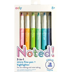 Ooly Ooly - Noted! 2-in-1 Micro Fine Tip Pens & Highlighters - Set of 6