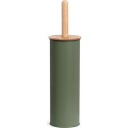 Zeller WC/Toiletborstel in houder - bamboe hout - groen - H38xD10 cm - Toiletborstels