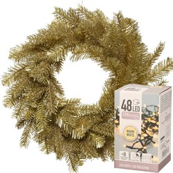 Kerstkrans goud glitter 50 cm incl. verlichting warm wit 4m - Kerstkransen